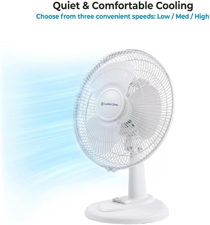12-Inch Oscillating Table Fan – Quiet Air Circulator with 3 Speed Settings, Adjustable Tilt, Wide-Angle Oscillation