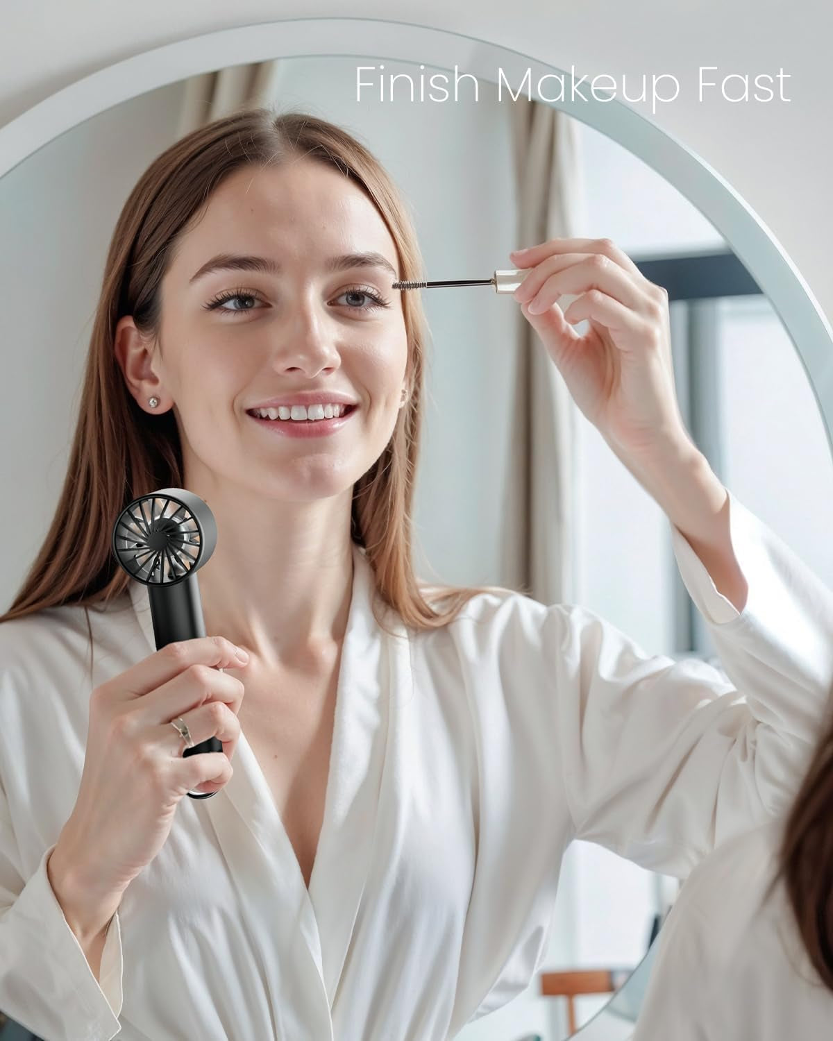 Portable Mini Fan, 3 Speeds, Rechargeable, Power Display & Flashlight – Lightweight Handheld Fan