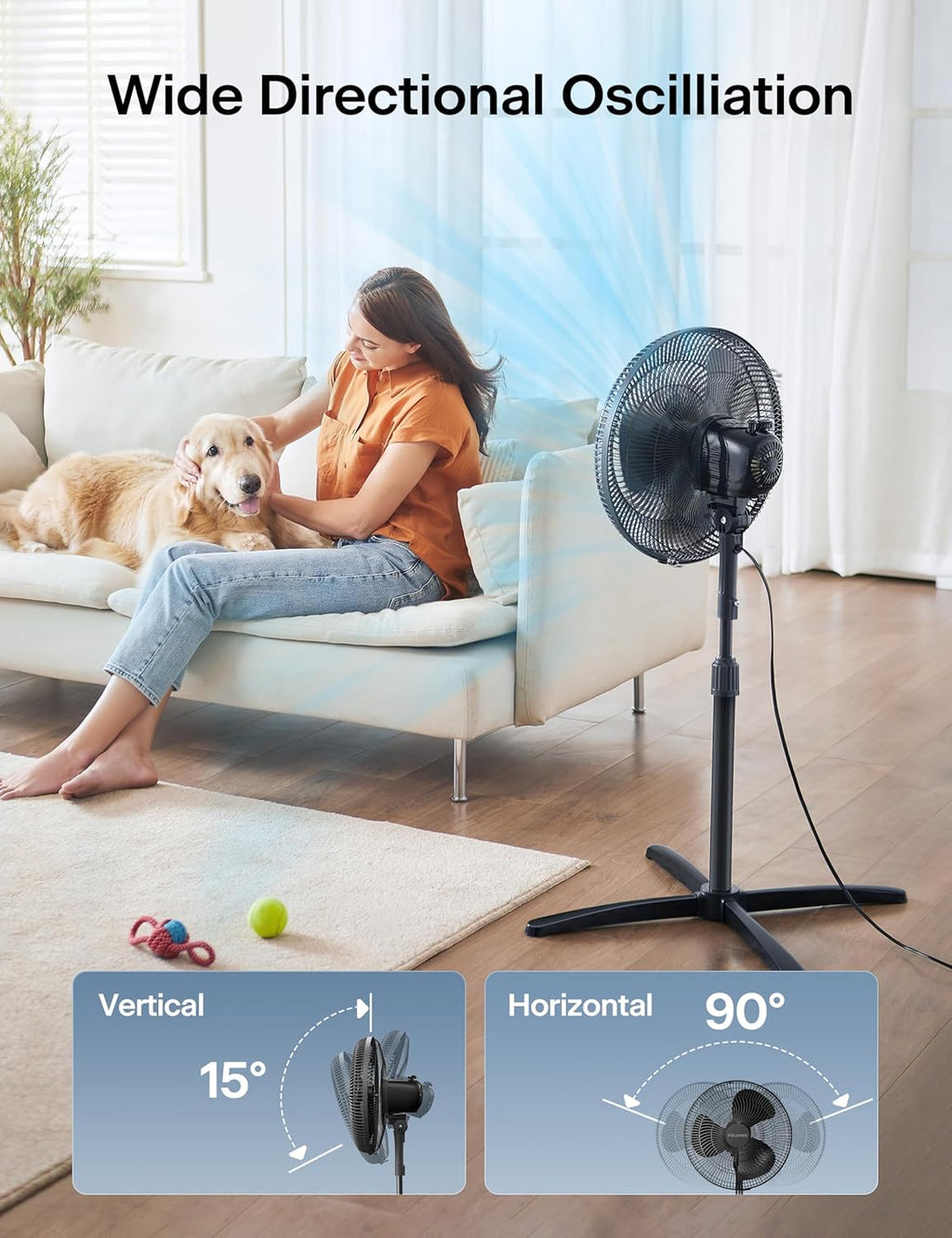 16-Inch Oscillating Pedestal Fan – Adjustable Height Standing Fan with 3 Speed Settings