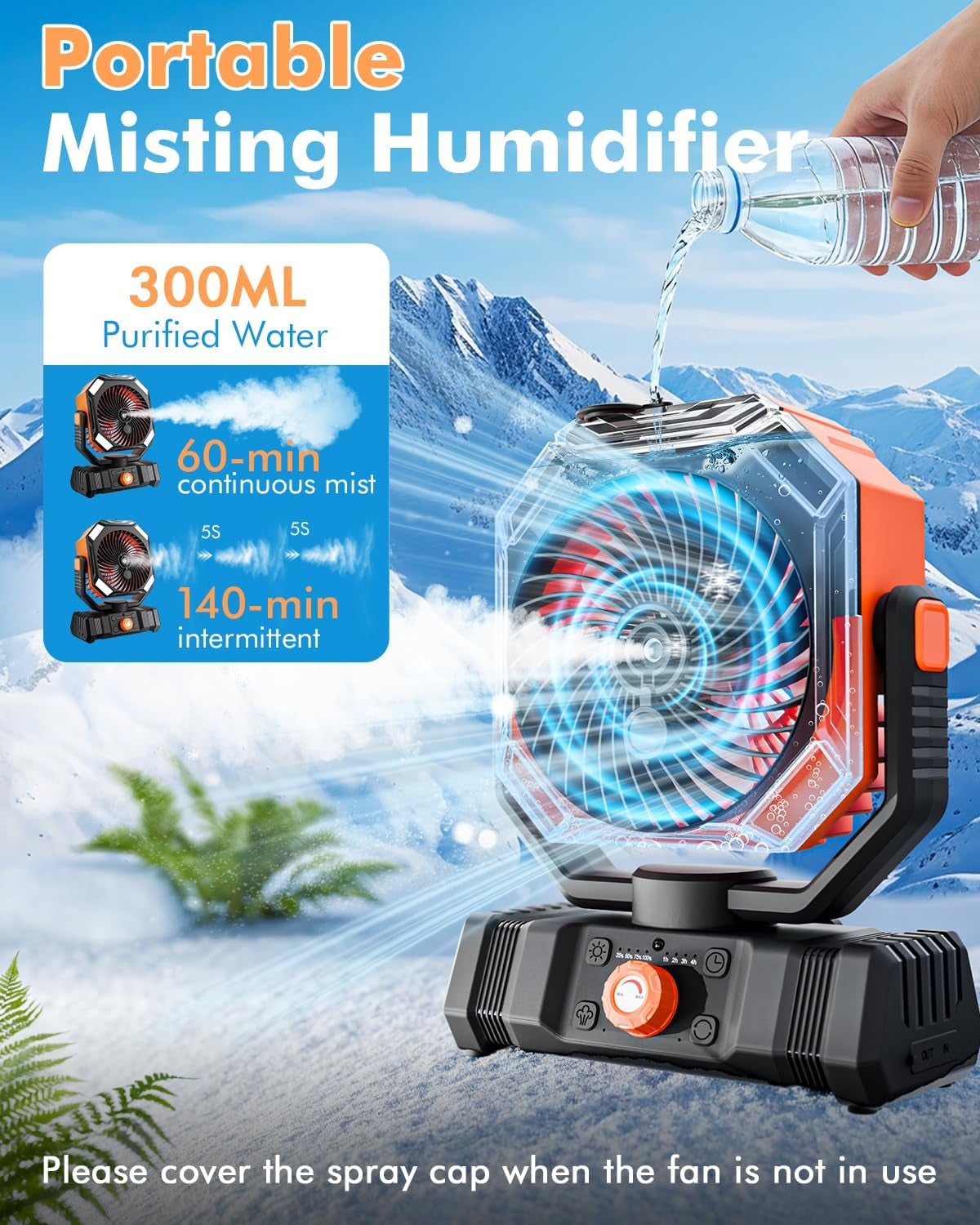 Portable Misting Fan – 20000mAh USB Rechargeable Cooling Fan with 250ml Water Tank