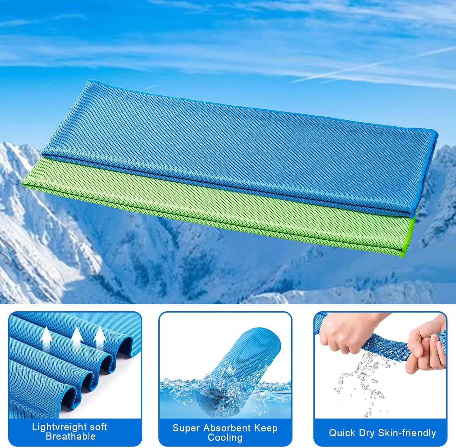 4 Pack Cooling Towels (40" x 12") – Microfiber Cooling Neck Wraps, Soft Breathable Ice Towels for Sports, Running, Gym, Yoga, Workout, Camping & Outdoor Activities