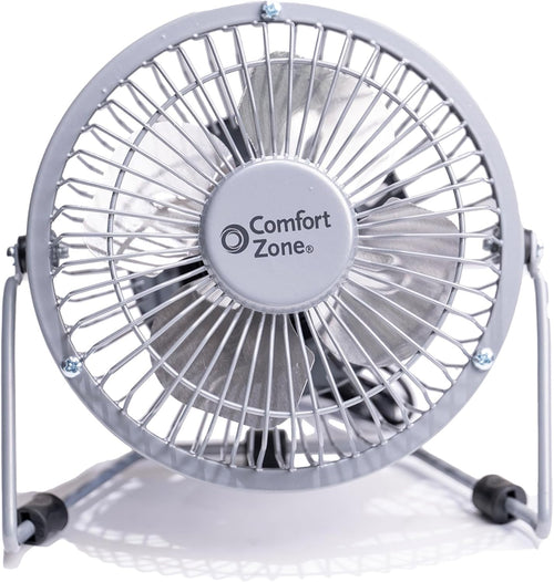 4-Inch All-Metal Mini Desk Fan – High Velocity USB Portable Table Fan with 120V Wall Adapter, 360° Adjustable Tilt
