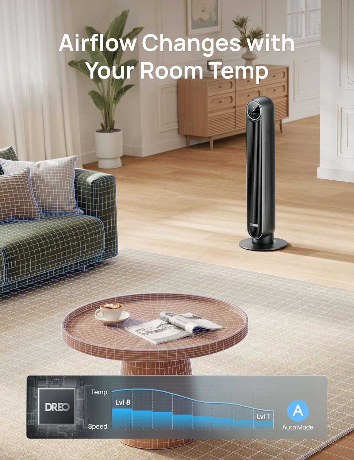Bladeless Tower Fan for Bedroom – Quiet Oscillating Floor Fan with Remote Control, 8 Speed Settings, 4 Modes