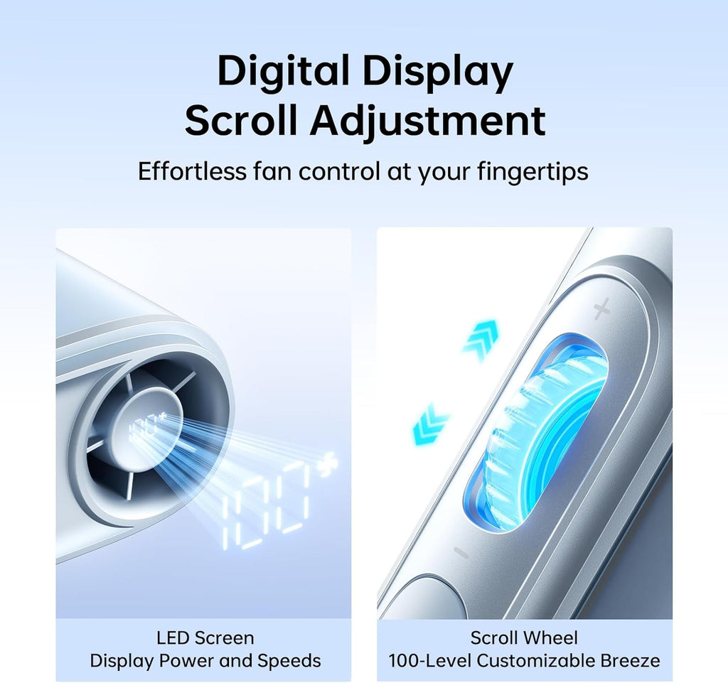 Portable Neck Fan, 100 Speeds, 40000 RPM Cooling, Rechargeable 4500mAh, 16H Runtime, LED Display – Hands-Free Personal Fan