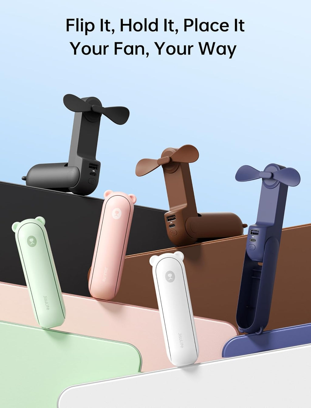 Handheld 3-in-1 Mini Fan – USB Rechargeable Portable Fan with Power Bank & Flashlight (Pink)